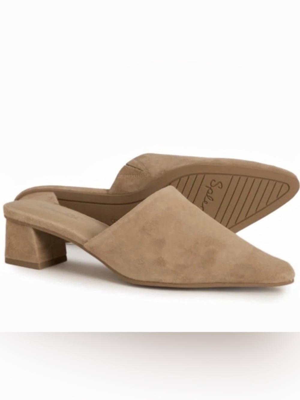 Splendid Lorelei Suede Mule Almond Toe Block Heel Taupe 
Women’s US 10